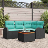 Set Divano da Giardino 5 pcs Nero e Turchese polyrattan