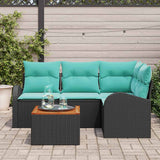 Set Divano da Giardino 5 pcs Nero e Turchese polyrattan