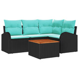 Set Divano da Giardino 5 pcs Nero e Turchese polyrattan