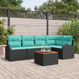 Set Divano da Giardino 6 pcs Nero e Turchese polyrattan