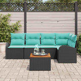 Set Divano da Giardino 6 pcs Nero e Turchese polyrattan