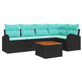 Set Divano da Giardino 6 pcs Nero e Turchese polyrattan