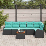 Set Divano da Giardino 7 pcs Nero e Turchese polyrattan