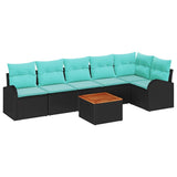 Set Divano da Giardino 7 pcs Nero e Turchese polyrattan