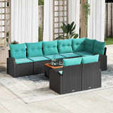 Set Divano da Giardino 9 pcs Nero e Turchese polyrattan