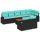 Set Divano da Giardino 9 pcs Nero e Turchese polyrattan
