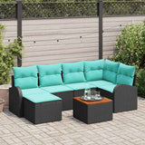 Set Divano da Giardino 7 pcs Nero e Turchese polyrattan