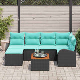 Set Divano da Giardino 7 pcs Nero e Turchese polyrattan
