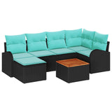 Set Divano da Giardino 7 pcs Nero e Turchese polyrattan