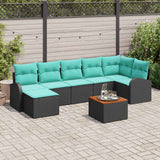 Set Divano da Giardino 8 pcs Nero e Turchese polyrattan
