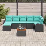 Set Divano da Giardino 8 pcs Nero e Turchese polyrattan