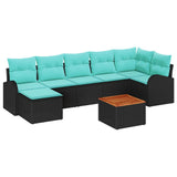 Set Divano da Giardino 8 pcs Nero e Turchese polyrattan