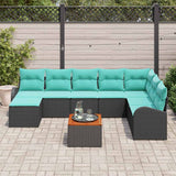 Set Divano da Giardino 9 pcs Nero e Turchese polyrattan