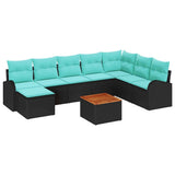 Set Divano da Giardino 9 pcs Nero e Turchese polyrattan
