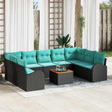 Set Divano da Giardino 10 pcs Nero e Turchese polyrattan