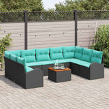 Set Divano da Giardino 10 pcs Nero e Turchese polyrattan