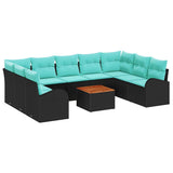 Set Divano da Giardino 10 pcs Nero e Turchese polyrattan