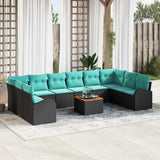 Set Divano da Giardino 11 pcs Nero e Turchese polyrattan