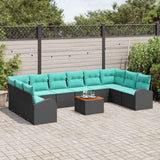 Set Divano da Giardino 11 pcs Nero e Turchese polyrattan
