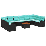 Set Divano da Giardino 11 pcs Nero e Turchese polyrattan