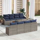 Set Divano da Giardino 9 pcs Grigio e Blu Navy polyrattan