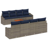 Set Divano da Giardino 9 pcs Grigio e Blu Navy polyrattan