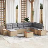 Set Divano da Giardino 9 pcs Beige e Grigio Chiaro Polyrattan