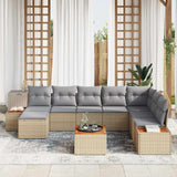 Set Divano da Giardino 9 pcs Beige e Grigio Chiaro Polyrattan