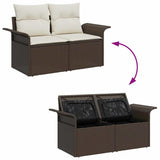 Set Divano da Giardino con cuscino 9 pcs Marrone Poly Rattan
