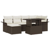 Set Divano da Giardino con cuscino 7 pcs Marrone Poly Rattan