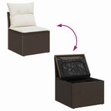 Set Divano da Giardino con cuscino 7 pcs Marrone Poly Rattan