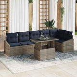 Set Divano da Giardino con cuscino 7 pcs Grigio e Blu Navy