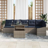 Set Divano da Giardino con cuscino 7 pcs Grigio e Blu Navy