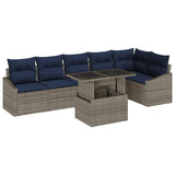 Set Divano da Giardino con cuscino 7 pcs Grigio e Blu Navy