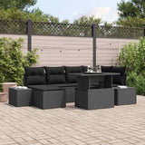 Set Divano da Giardino con cuscino 7 pcs Nero polyrattan