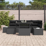 Set Divano da Giardino con cuscino 7 pcs Nero polyrattan