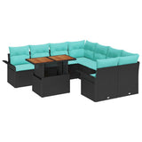 Set Divano da Giardino con archiviazione 9 pcs Nero Poly Rattan