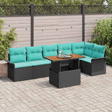 Set Divano da Giardino con archiviazione 7 pcs Nero Poly Rattan