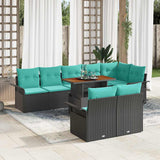 Set Divano da Giardino con archiviazione 9 pcs Nero Poly Rattan