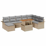 Set Divano da Giardino 9 pcs Beige Poly Rattan