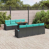 Set Divano da Giardino con archiviazione 9 pcs Nero Poly Rattan
