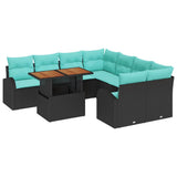 Set Divano da Giardino con archiviazione 9 pcs Nero Poly Rattan