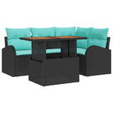 Set Divano da Giardino con archiviazione 5 pcs Nero Poly Rattan