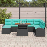 Set Divano da Giardino con archiviazione 9 pcs Nero Poly Rattan