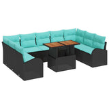 Set Divano da Giardino 10 pcs Nero Poly Rattan