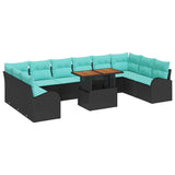 Set Divano da Giardino 11 pcs Nero Poly Rattan