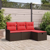 Set Divano da Giardino 4 pcs Marrone e Rosso polyrattan