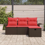 Set Divano da Giardino 4 pcs Marrone e Rosso polyrattan
