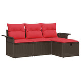 Set Divano da Giardino 4 pcs Marrone e Rosso polyrattan