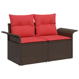 Set Divano da Giardino 4 pcs Marrone e Rosso polyrattan